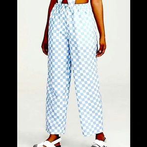 Cider brand blue checkered semi flowy pants